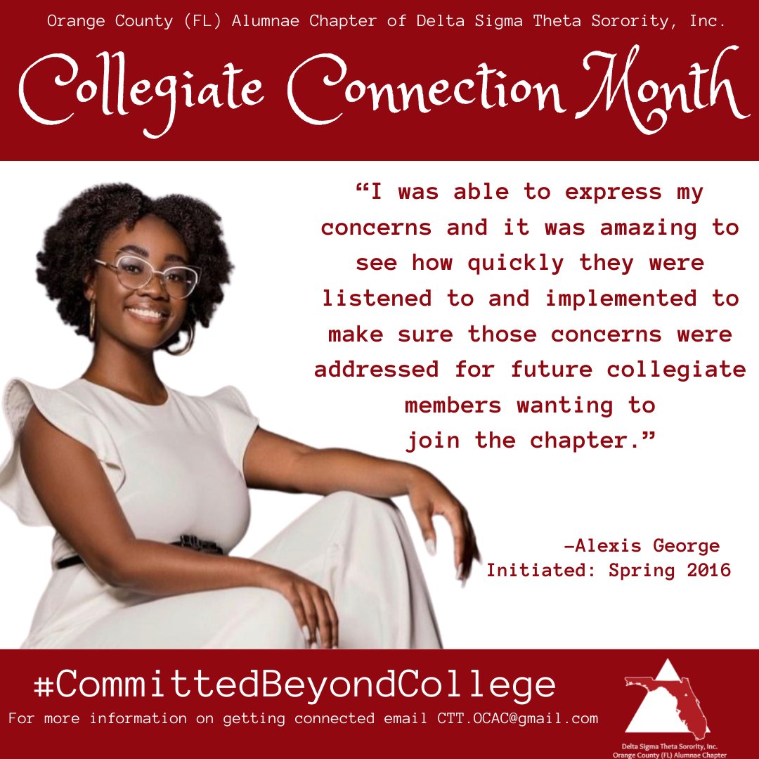 OCACFLDST's tweet photo. 𝐎𝐜𝐭𝐨𝐛𝐞𝐫 𝐢𝐬 𝐂𝐨𝐥𝐥𝐞𝐠𝐢𝐚𝐭𝐞 𝐂𝐨𝐧𝐧𝐞𝐜𝐭𝐢𝐨𝐧 𝐌𝐨𝐧𝐭𝐡!

Meet our chapter member, Alexis George, a  Spring 2016 initiate that has transitioned to our chapter.

#OCACDST #DST1913 #CommittedBeyondCollege #CollegiateConnectionMonth  @dstinc1913  @southerndst1913 https://t.co/yUv049lBU3