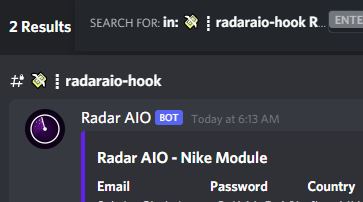 RadarAIOSuccess's tweet photo. Success posted in Radar AIO | nike acc gen looking good <a:RadarAIO_pet:840515682222997545> https://t.co/FUYfkQi9XQ