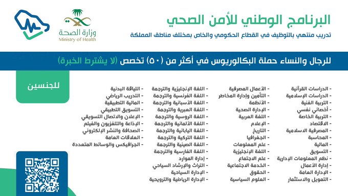 هيئة التخصصات تعلن عن فتح باب القبول في برنامج الأمن الصحي المنتهي بالتوظيف FCf23CKXMAg6XM6?format=jpg&name=small