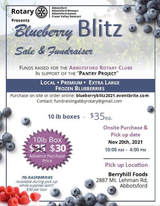 AbbyRotaryClub's tweet image. Raising funds for #PantryProject - nutritious lunches for school kids in #Abbotsford. Get your prime Fraser Valley #blueberries before Christmas. @AbbyMatsquiRC @rotaryabbysumas