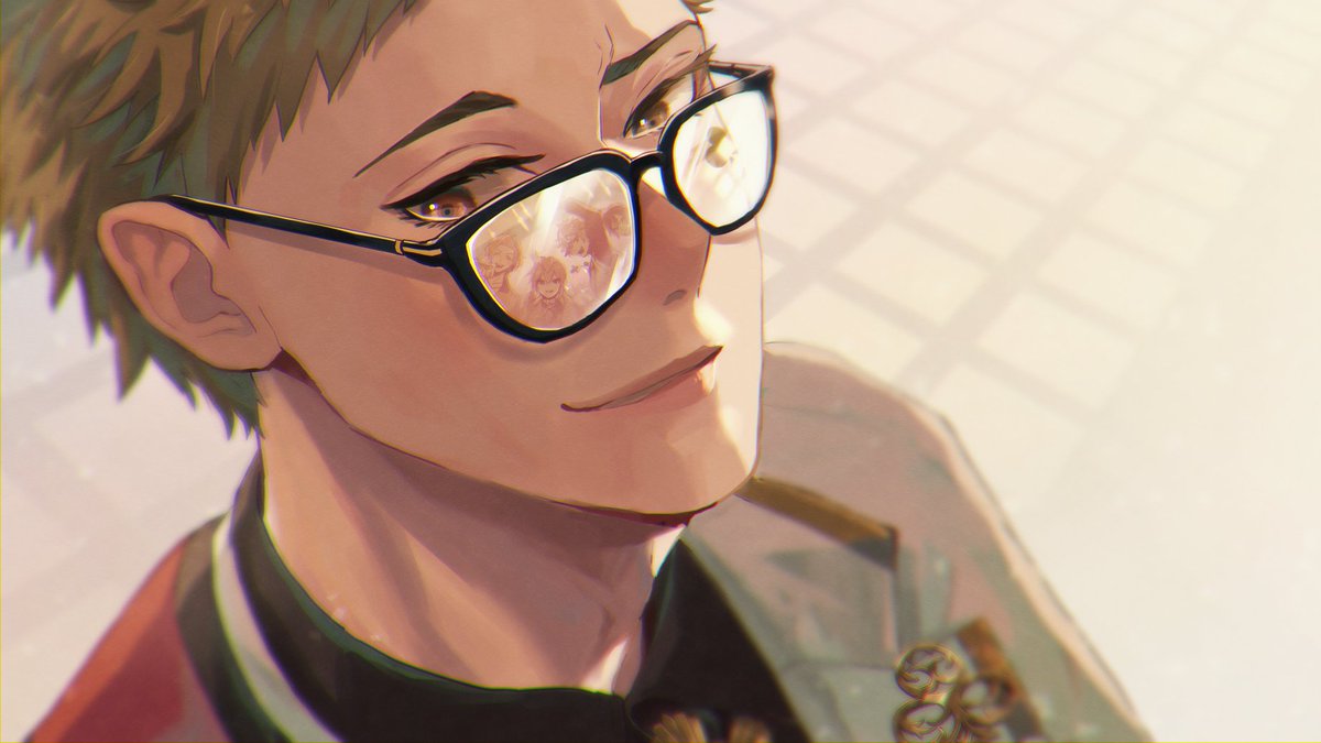 glasses male focus 1boy brown eyes brown hair smile looking at viewer  illustration images