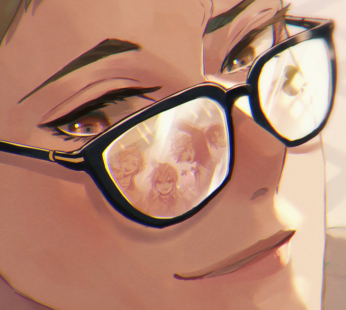 glasses male focus 1boy brown eyes brown hair smile looking at viewer  illustration images