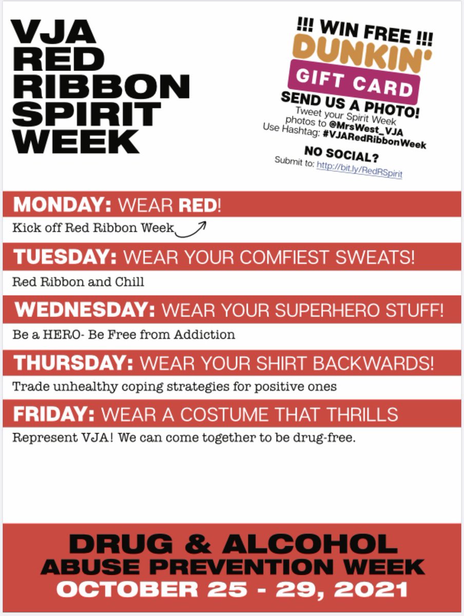 It’s spirit week T-Bolts!! Let’s start off Red Ribbon Week right and show the school spirit we know and love ⚡️Don’t forget your red tomorrow ❤️ #VJARedRibbonWeek @MrsWest_VJA <a href="/AndrewHS_d230/">Victor J. Andrew High School</a> <a href="/tboltstorm/">T-Bolt Storm</a> <a href="/AbirOthman/">Dr. Abir Othman</a>