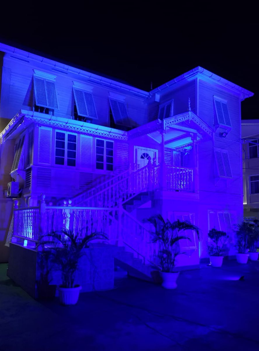 UNGuyana's tweet photo. UN House goes blue for #UNDay 🇺🇳🇬🇾 https://t.co/oaULr3Bsxv