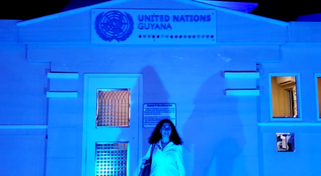 UNGuyana's tweet photo. UN House goes blue for #UNDay 🇺🇳🇬🇾 https://t.co/oaULr3Bsxv