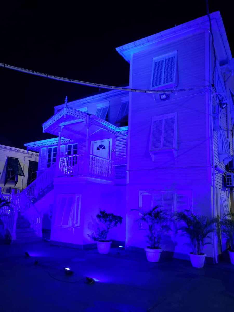 UNGuyana's tweet photo. UN House goes blue for #UNDay 🇺🇳🇬🇾 https://t.co/oaULr3Bsxv