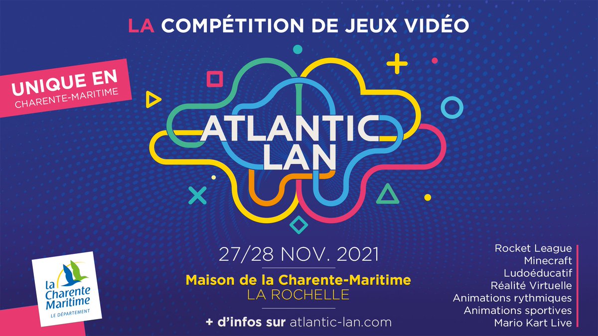 📢ANNONCE !

L'Atlantic LAN est de retour les 27 et 28 novembre dans la Maison de la <a href="/departement17/">Département de la Charente-Maritime</a> ! #AL2021

Au programme :
🏎️Un Tournoi Rocket League organisé par <a href="/TeamMetaleak/">Metaleak</a>,
🎮Pleins d'autres animations !

🎟️La billetterie ouvre dès maintenant ! atlantic-lan.com/news/le-grand-…