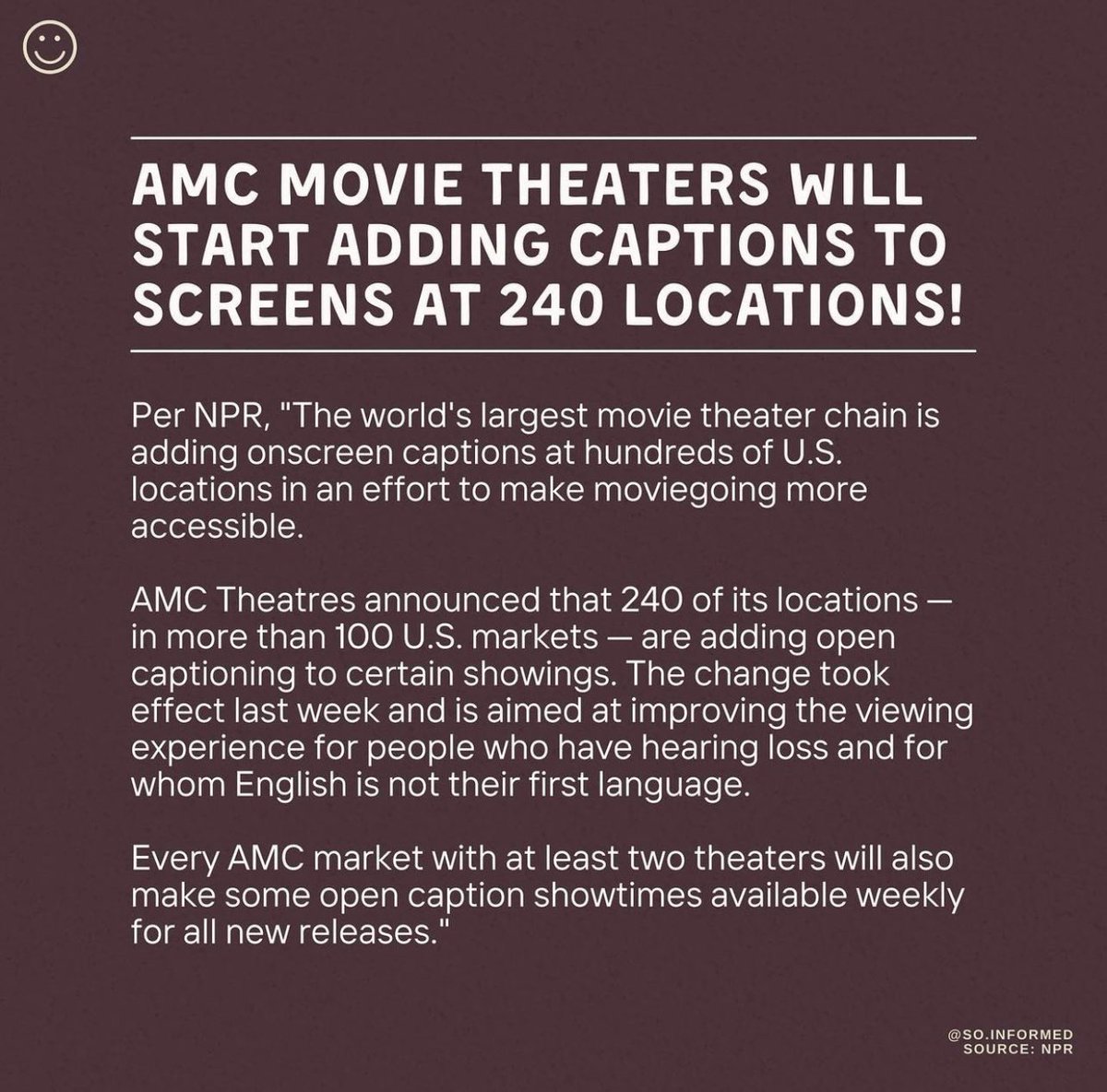 <a href="/ItsZaeOk/">zae</a> <a href="/yafavdeyj/">Deyjah Harris🧚🏼‍♀️</a> AMC just announced that they’re adding closed captioning to their movies!