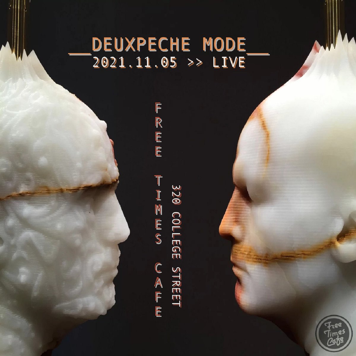 DeuxpecheMode's tweet image. DEUXPECHE MODE, LIVE

Fri. Nov. 5, 7:30PM
@FreeTimesCafe

&amp;gt;&amp;gt;BLASPHEMOUS COVERS!
'80s classics by the usual suspects — Pet Shop Boys, Soft Cell, Men At Work, Depeche Mode😉, Thomas Dolby, Falco, The Cars...

+ 5 brand-new numbers, incl. Billy Idol and Tommy Tutone

2⃣🐟=🎷+🎸+🗣️🗣️