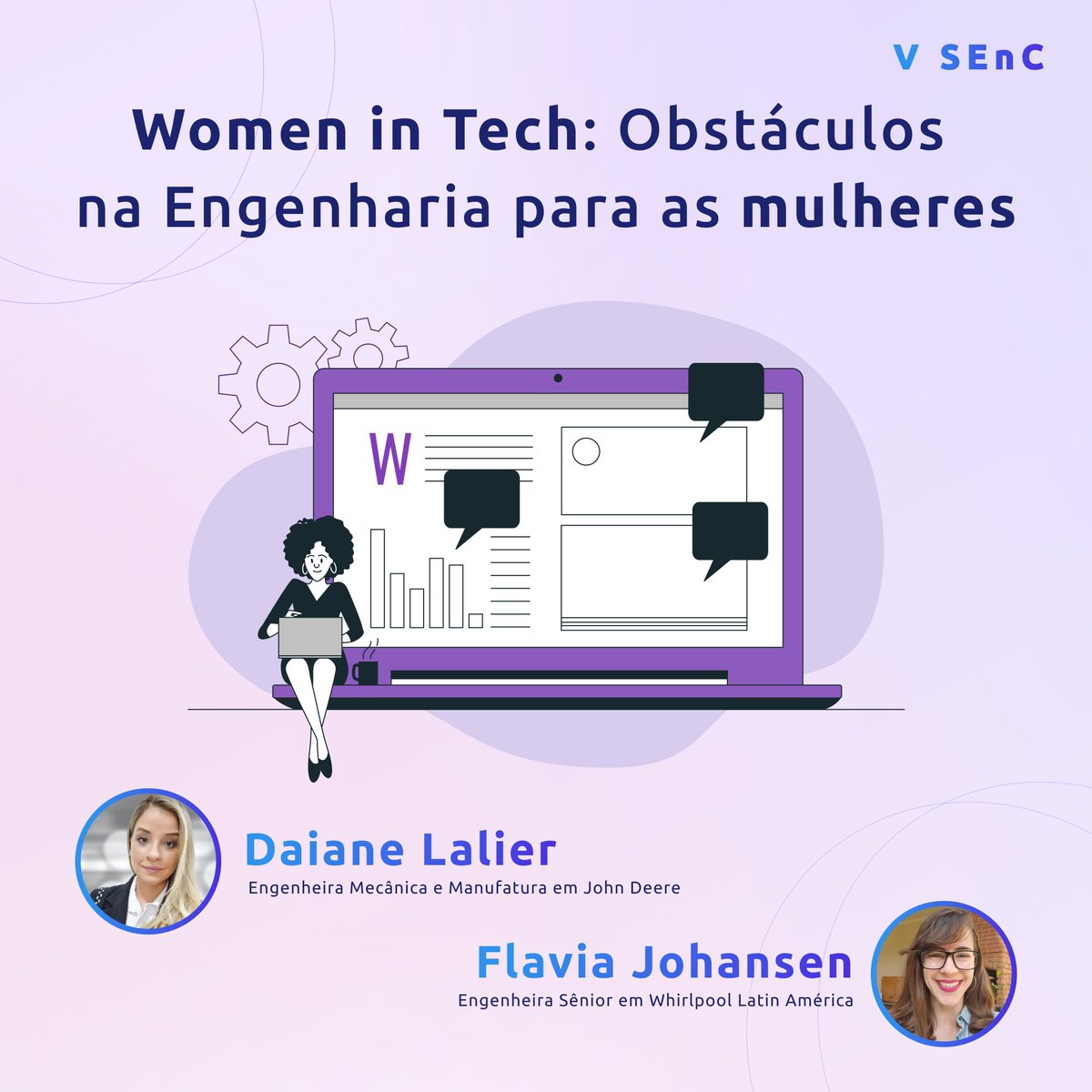 senc_usp's tweet photo. O Women In Tech (WIT), em parceria com a Society of Women (SWE), propõe uma conversa sobre os obstáculos enfrentados por mulheres na Engenharia. https://t.co/CIi4gcG61s
