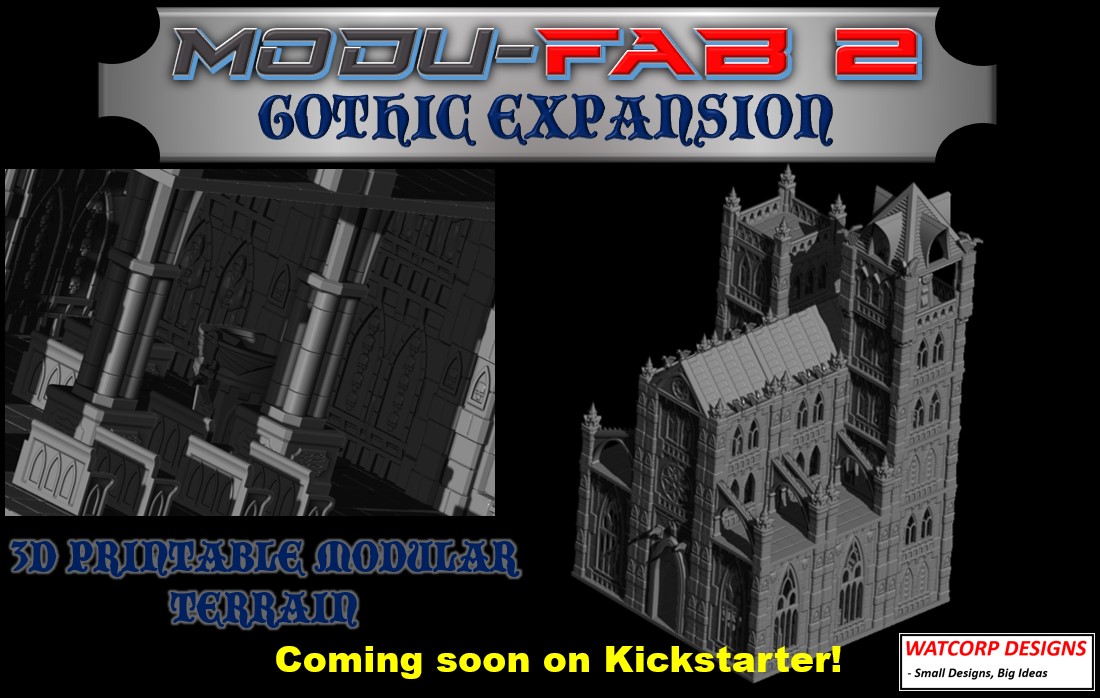 Coming Soon - Gothic Expansion for Modufab.
#watcorpdesigns #modufab2 #wargames #3dprintedwargaming #3dprintedminiature #3dprintedterrain #Warhammer40k #Necromunda #killteamterrain #miniatures #Kickstarter #crowdfunding #wargaming #3dprintedtabletop #tabletopgaming #stl