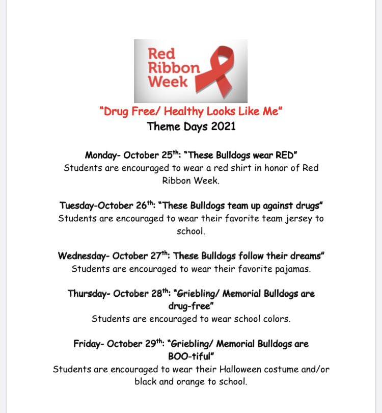 HowellMemorial's tweet photo. #RedRibbonWeek begins tomorrow, Bulldogs! Let’s see everyone rocking the red! #HTPSWellness #WorkHardBeKindGoBulldogs https://t.co/1QgmvFnBFM