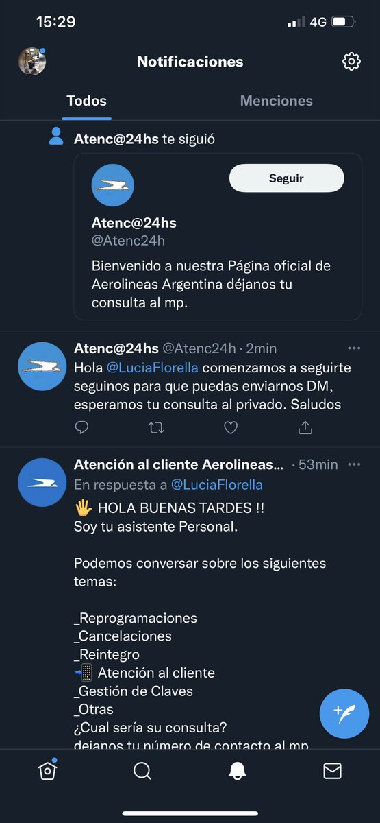 LuciaFlorella's tweet photo. Están #estafando con estas cuentas en nombre de #AerolineasArgentinas https://t.co/AponwMWpln