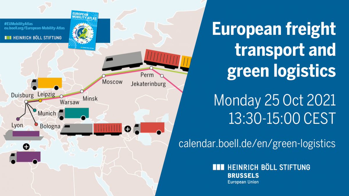 Discuss '#European #freighttransport and #greenlogistics' 
on 25/10, 1:30 - 3:00 p.m.
with @CiaranCuffe (@GreensEFA @Europarl_EN @EP_Transport), Harriet Hird (@ZedifyUK) & Jan-Christoph Napierski (@ZeroCarbonShip),
moderated by @TostadoLisa (@boell_eu) calendar.boell.de/en/green-logis…
