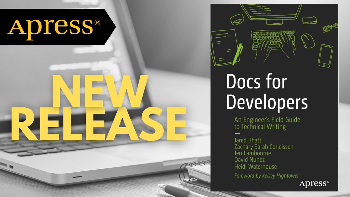 Apress's tweet image. This Amazon '#1 New Release in Computer Science' aligns the craft of writing with the craft of #programming with easy-to-follow processes, templates, and best practices for creating, organizing & maintaining documentation. #developers @docsfordevs amzn.to/3uWaHaV
