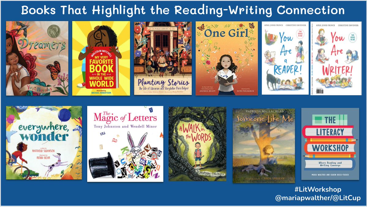 Launching #LitWorkshop? Share these books to highlight the relationship between reading & writing.📚✏️💛 @stenhousepub @LitCup @yuyimorales @ReadWithMalcolm @AnikaDenise @paolaesco8ar @andreabeaty @DowPhumiruk @AprilEdit @writingmatthew @drawingrobbi @WendellMinor @HudsonTalbott