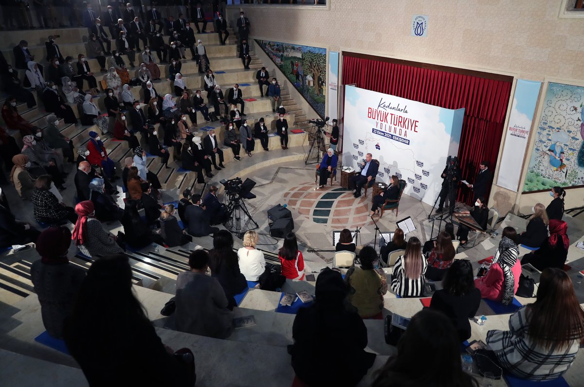 Akparti's tweet photo. Cumhurbaşkanımız Recep Tayyip Erdoğan, dün gerçekleştirdiği Eskişehir ziyaretinde, girişimci, çiftçi, öğrenci, sporcu, sanatçı ve emekçi kadınlarla "#KadınlarlaBüyükTürkiyeYolunda" programında bir araya geldi. https://t.co/zrlpXIEY8n