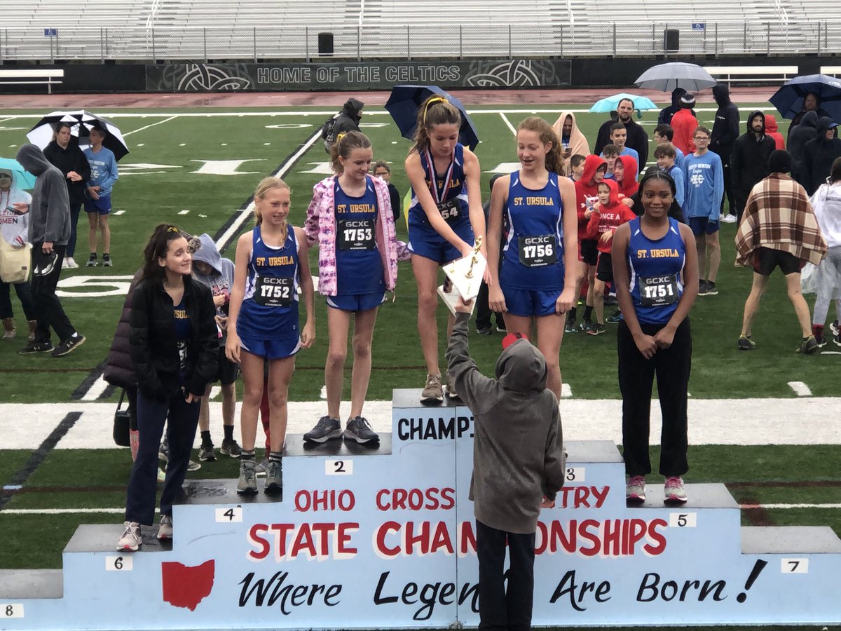 SUAJA_RunU's tweet photo. A few runners short, and running in chilly wet conditions this tough SUA JA XC team placed 4th in the Ohio Youth Runners State meet Silver Division! Madilyn Polte finished 13th making it into podium ceremony! #ArrowProud https://t.co/TeiRyZd9UU