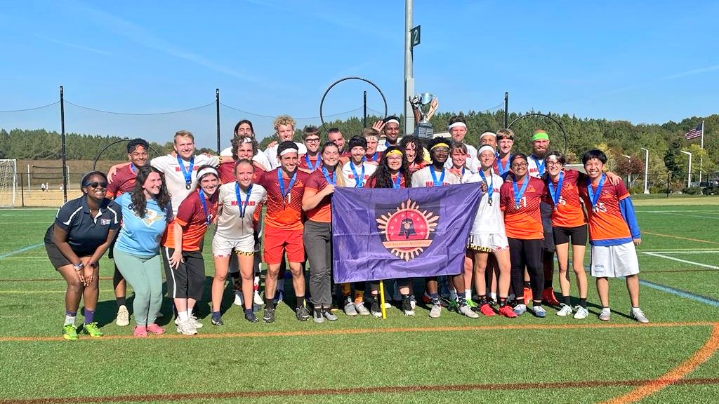 usquadball's tweet photo. Congratulations to @UMDQuidditch on their fifth consecutive regional championship title!! 🎉 @VTQuidditch came in second. Both teams have also qualified for the 2022 USQ Cup. #MARC2021 https://t.co/8bsiuecASC