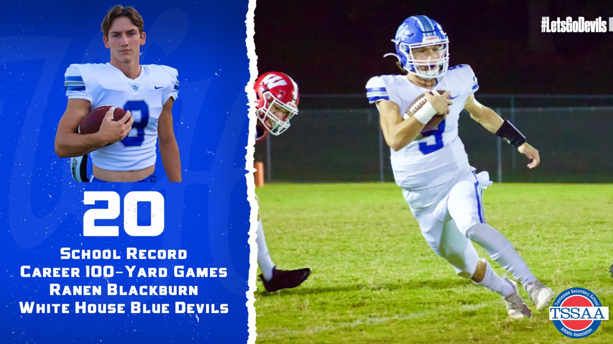 whitehousebdp's tweet photo. White House quarterback Ranen Blackburn set the school record on Friday night with his 20th career 100-yard rushing game, breaking the record set by Ricky Ladd from 2003-05. #bdp https://t.co/Gdz3jiJiXr