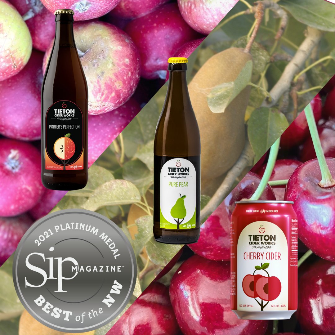 Platinum awards go out to single varietal cider Porter's Perfection, Cherry cider and our Pure Pear perry at <a href="/Sip_Magazine/">Sip Magazine</a> 10th annual best of the northwest! #bestofthenw2021