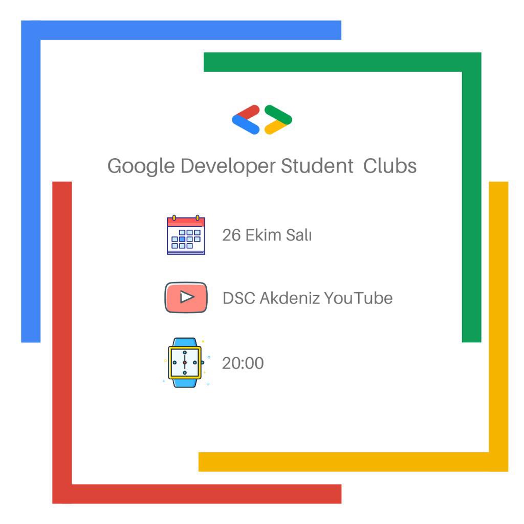 AkdenizDsc's tweet photo. İlk etkinliğimizi sizlerle paylaşmaktan mutluluk duyuyoruz! Google DSC'nin ne olduğundan ve gelecekte neler yapacağımızdan bahsedeceğiz. Etkinliğimize hepinizi bekliyoruz.☺️
. 
Mail'den hatırlatma almak için kayıt linki bio'da!
.
@googledevs @googlestudents
#DeveloperStudentClubs https://t.co/qZ7vrkdIOo