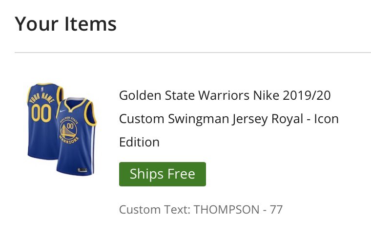 "77th best player of all time, baby!"

Custom <a href="/KlayThompson/">klay thompson</a> No. 77 jersey secured via <a href="/Fanatics/">Fanatics</a> 😂😂😂

Can’t wait to wear this to his first game back!!!

<a href="/warriors/">Golden State Warriors</a>
<a href="/Money23Green/">Draymond Green</a>
<a href="/StephenCurry30/">Stephen Curry</a>