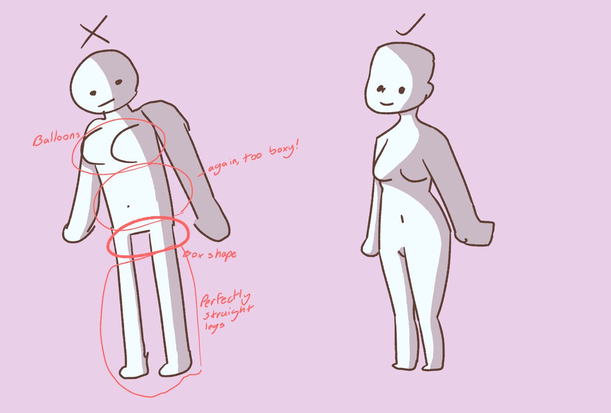 Heres some female anatomy art tips! Hope this helps 💖 Btw dw I know not  every girl has the same body type, but I have yet to see a box woman lol, image size:1200x811