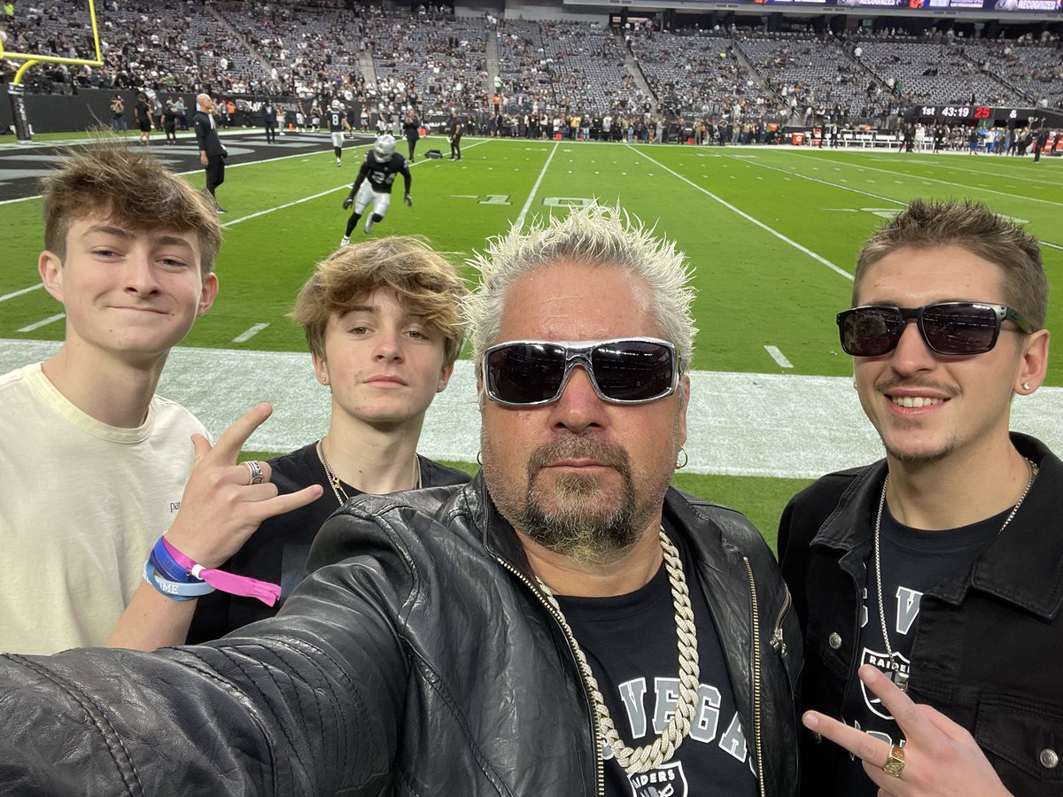 GuyFieri's tweet photo. .@Raiders game with the boys! 

Just win baby!! #RaiderNation https://t.co/lR8sSUlWln