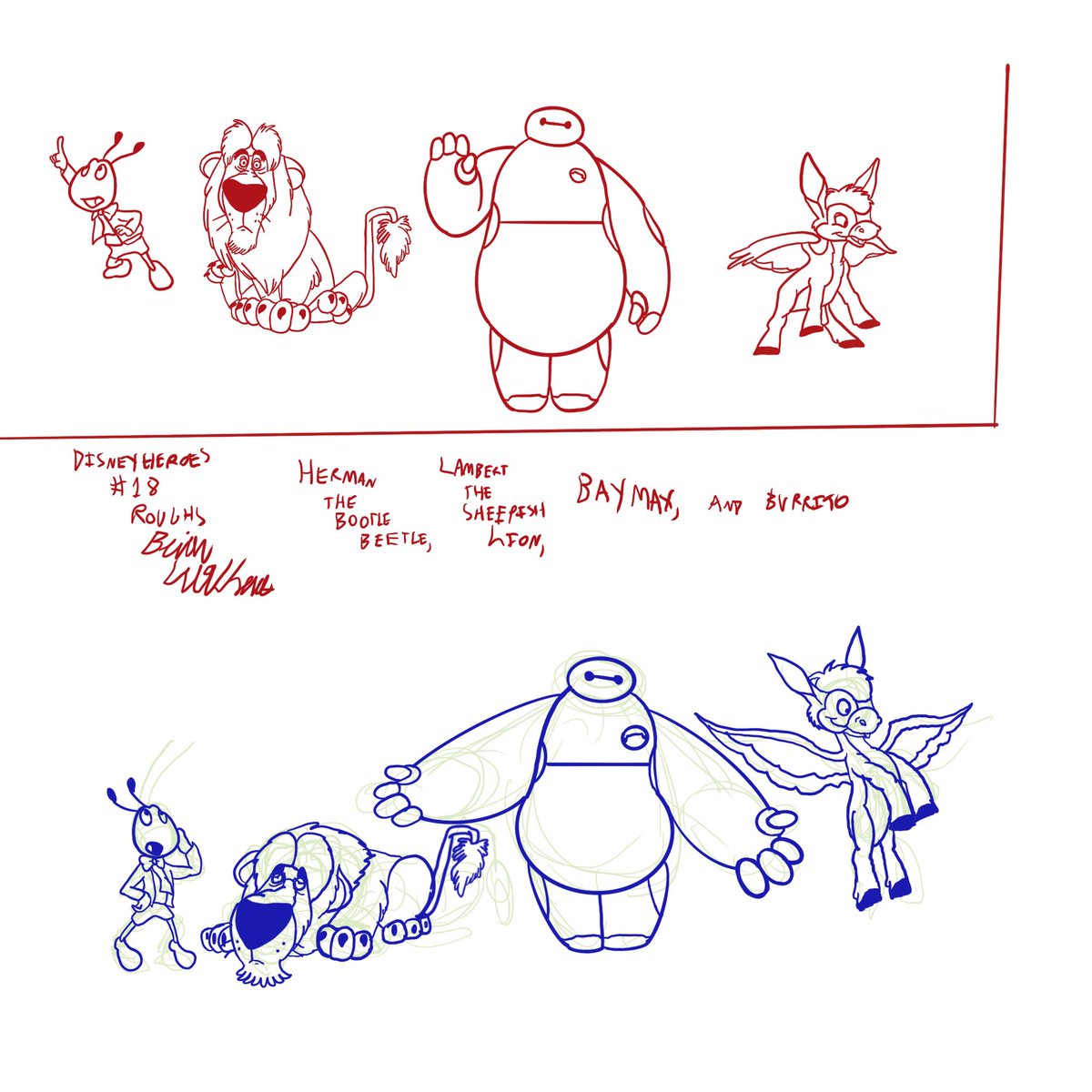 BrianUrquhart20's tweet photo. My 4th set of drawing exercises on Disney Heroes. #brianurquhartanimation #disney #procreate #cartoonart #petesdragon #thethreecaballeros #witchhazel #baymax #dumbocrows #ortensia #chiefohara #penguinwaiter #lambertthesheepishlion https://t.co/sIhg1wG8yo