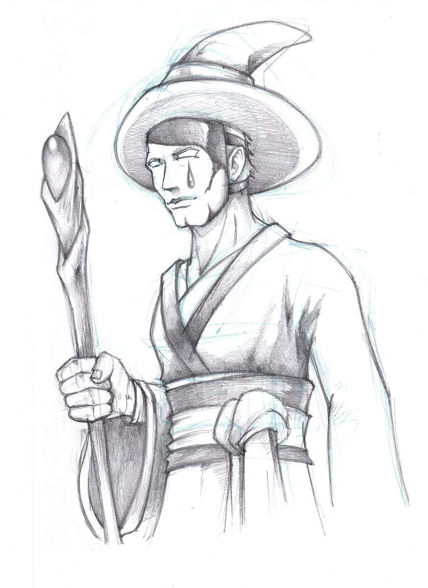 RCyTang's tweet photo. The masked mage. Tall wizard with a huge, wide brimmed hat wearing robes with gold sash and a mask with a gold teardrop. He was gold in the guild before it was cool @ThereBeDungeons  art

#rcytangart #art #artist #drawing #draw #pencil #sketch #portrait #character #rpg #dnd #mage https://t.co/6I8dFkp1wY