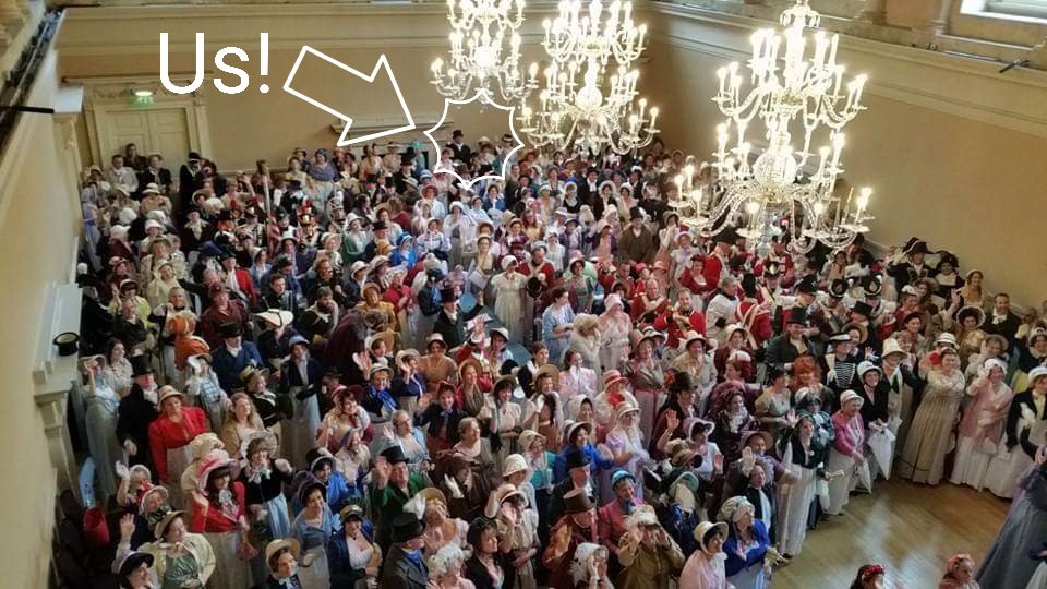 Avid_eva's tweet photo. @nosuchthing Here we are in Sept 2014, 2 of your Guinness World Record holders in the #Canterbury show, in the Assembly Rooms in #Bath, 'Most people in Regency costume in one room' 😍🎩 Loving the show! Thanks to @fraser_caron & @euphogeeza for bringing us! #NSTAAF 😂🚫🐠 https://t.co/4lxYNuAjIW