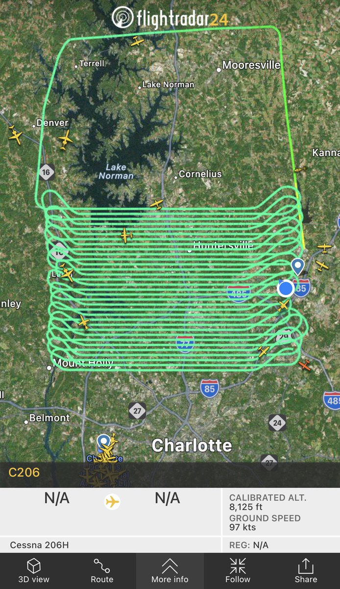Any clue what this plane is doing? I don’t know if there’s a Charlotte aviation Twitter. <a href="/wxbrad/">Brad Panovich</a>