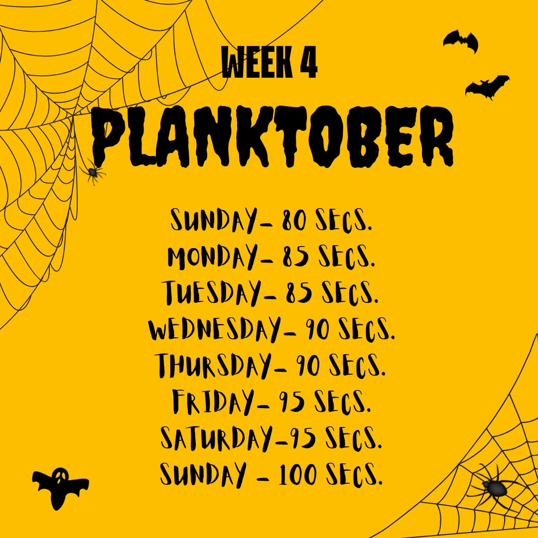 bvukore's tweet photo. 🎃Planktober Week 4🎃
Last week to participate in Planktober finish the month off with a stronger core! https://t.co/DfAIwhtTkF