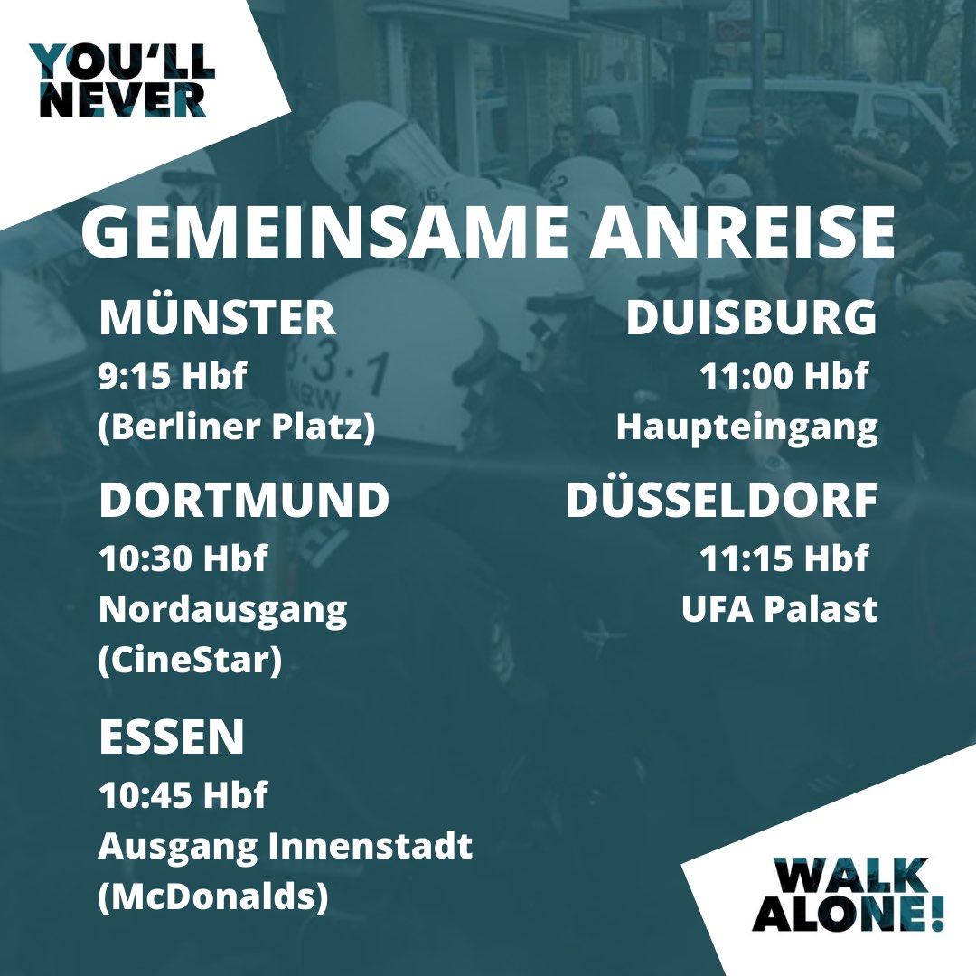 Münster 9.15 hbf Berliner Platz Dortmund 10.30 Hbf Nordausgang vor Cinestar) Essen 10.45 Hbf Ausgang Innenstadt (McDonalds) Duisburg 11.00 Hbf Haupteingang Düsseldorf 11.15 hbf UFA Palast