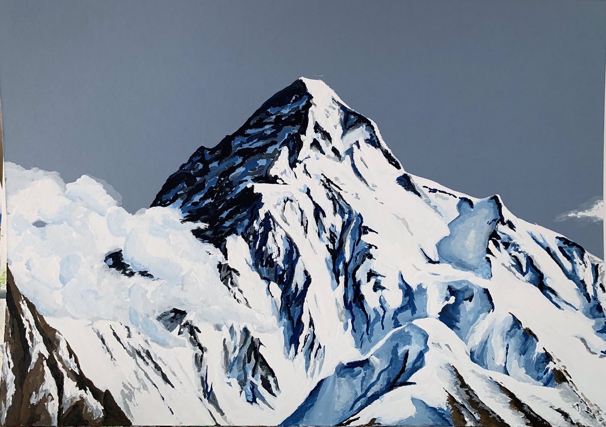 henryfraser0's tweet photo. My mouth painting - K2 (with cloud).

I paint with my mouth because I’m unable to move anything from the tops of my shoulders down. https://t.co/ytUcM6yMWC