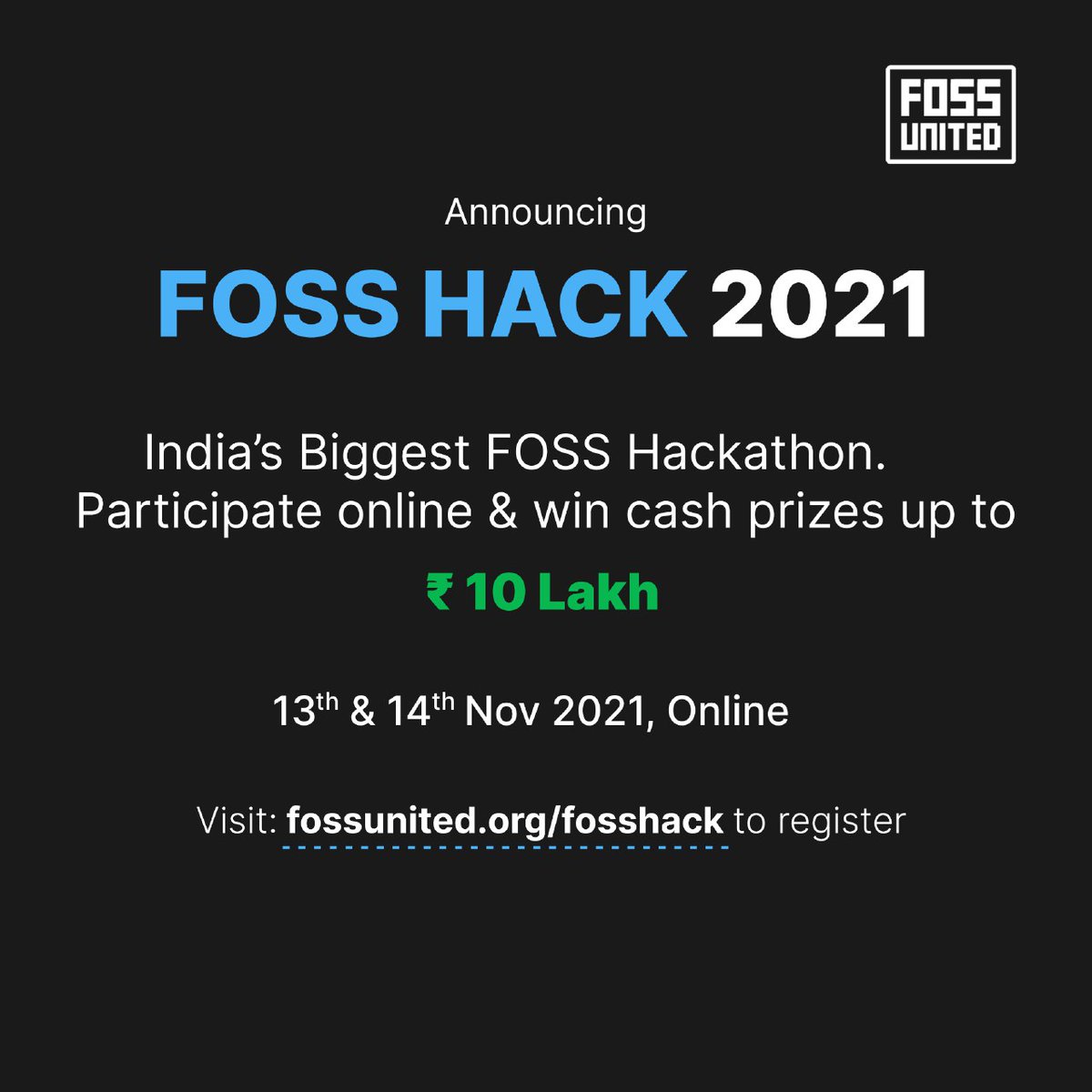 dscciem's tweet photo. Announcing FOSS Hack 2021, second edition of FOSS Hack. Happening on 13th-14th Nov.

Join India's Biggest FOSS Hackathon and win up to ₹10 Lakh.
Registration open at https://t.co/EPDncgMO7c

@FOSSUnited

#FOSSHack2021 #FOSSUnited https://t.co/vcu7XZX7ZB