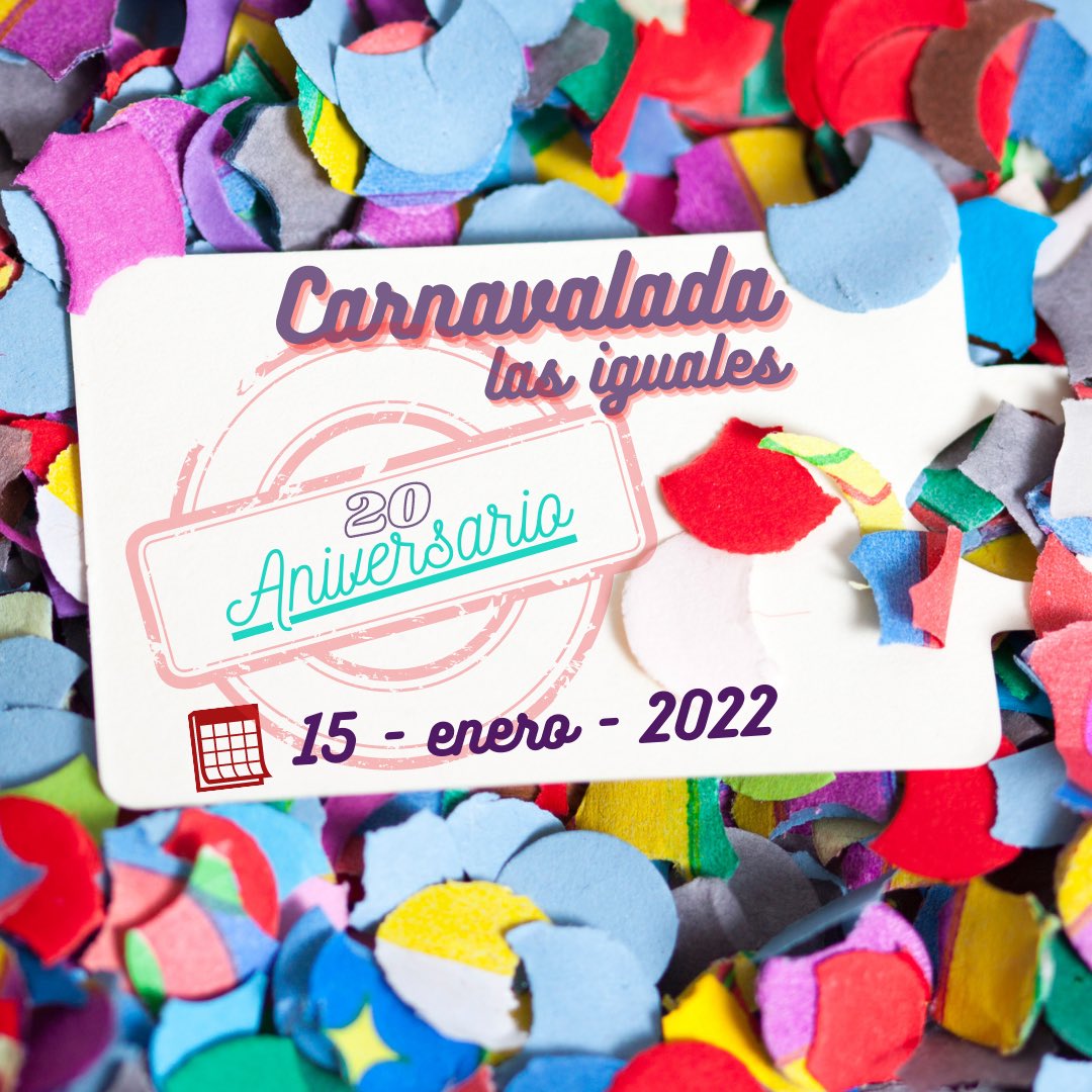 LasIguales's tweet photo. 🎊 Nuestra #CARNAVALADA tiene fecha: 

⚜️15 de enero de 2022⚜️

Cargadita de sorpresas y celebrando nuestro 20 aniversario 🎉🎉 #20años #Aniversario 

Os iremos contando cositas muy pronto!! 😬😬 @_CarnavalMerida @CarnavalenCOPE https://t.co/EGWxyiHUMz