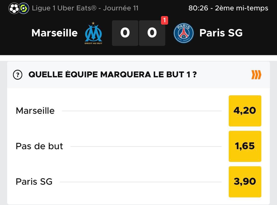 Betclic's tweet photo. ⚡️ Quelle équipe marquera le 1er but cet #OMPSG ?
Profitez du #WeekendXXLIVE 🔥 Toutes vos cotes LIVES sont boostées ! https://t.co/V1a3aUrvvc