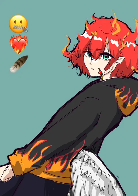 🪶❤️‍🔥🤐
 #絵文字3つもらってキャラデザする 