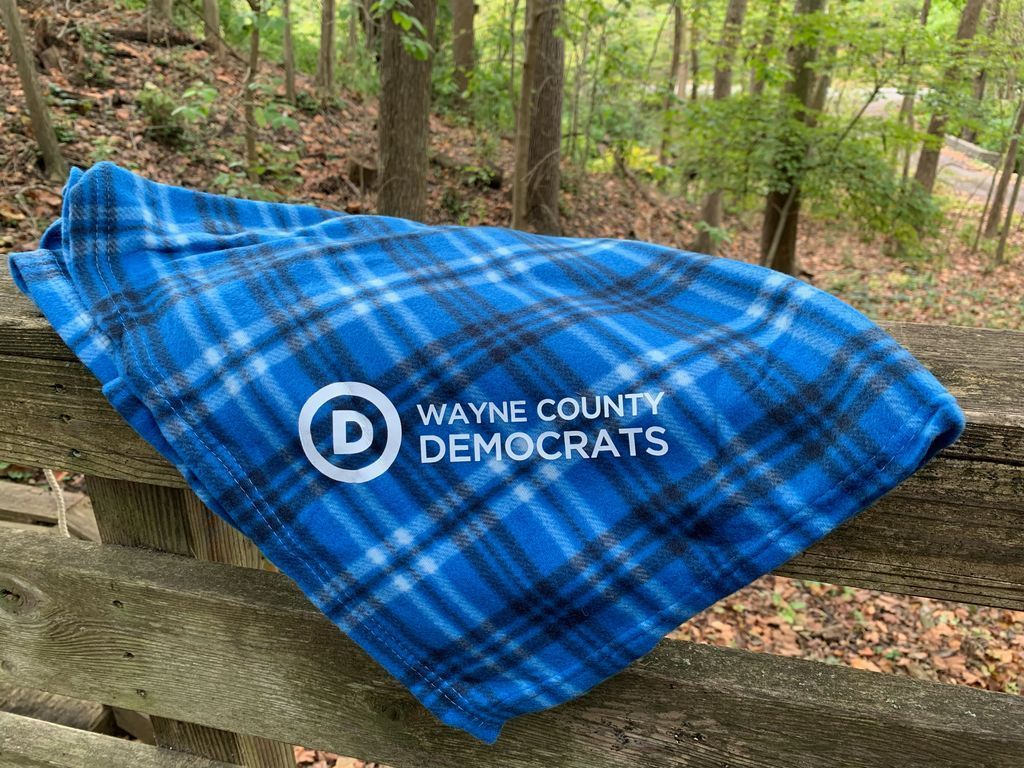 WayneDemsIN's tweet photo. Cozy up while showing your Democrat pride with this comfy Wayne County Democrats blanket, one of the special treats in store if you register for our Drop In, Drive On fundraiser event coming up Oct 30th. Supplies are limited, RSVP so we know to expect you! https://t.co/PuBfD9vpz1 https://t.co/AUVsNjDhJ8