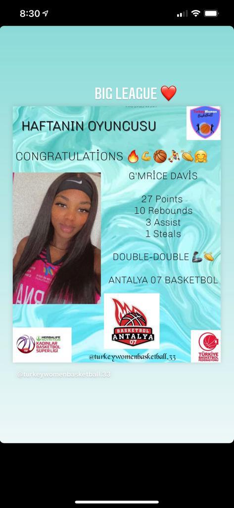 CoachLovett11's tweet photo. Congrats to @Gm_rice5 on the outstanding performance against the Euroleague Qualifying team Kayseri. She finished with 27 points and 10 rebounds https://t.co/XSosRiaKHs