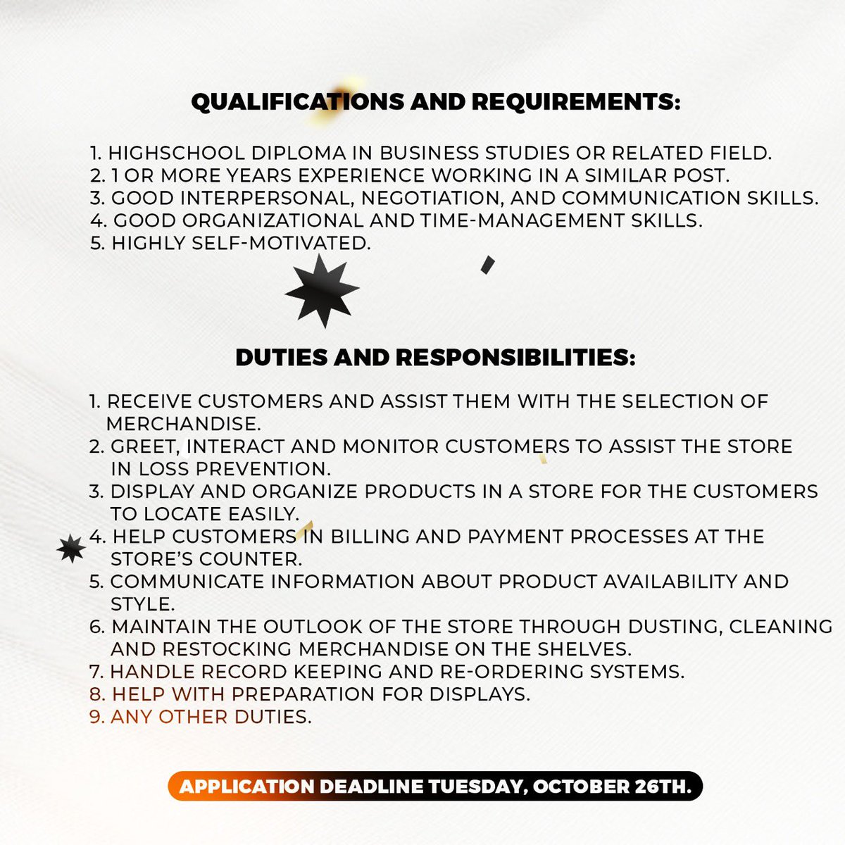 millitrendzja's tweet photo. Come and be apart of our team. We are searching for a female store clerk and it could be you! 😉

Send in your resumes and application letters to millitrendzja@gmail.com by October 26, 2021. 

“Wear Authenticity Meets Style”

For more details, contact @millitrendzja https://t.co/GTKuud5Ic7