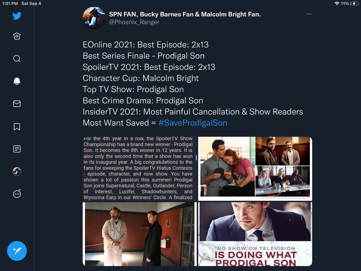 Phoenix_Ranger's tweet photo. @YMPhillips @FOXTV 167 days, over 4 million tweets, 62K+ signatures, $5.5K+ raised to TWLOHA, dozens of awards, support from dozens of sites from all over the industry, fans in over 40 countries, discussing the show in over 18 different languages - They did, but itβs not too late! #SaveProdigalSon https://t.co/tQDIvwFcmA