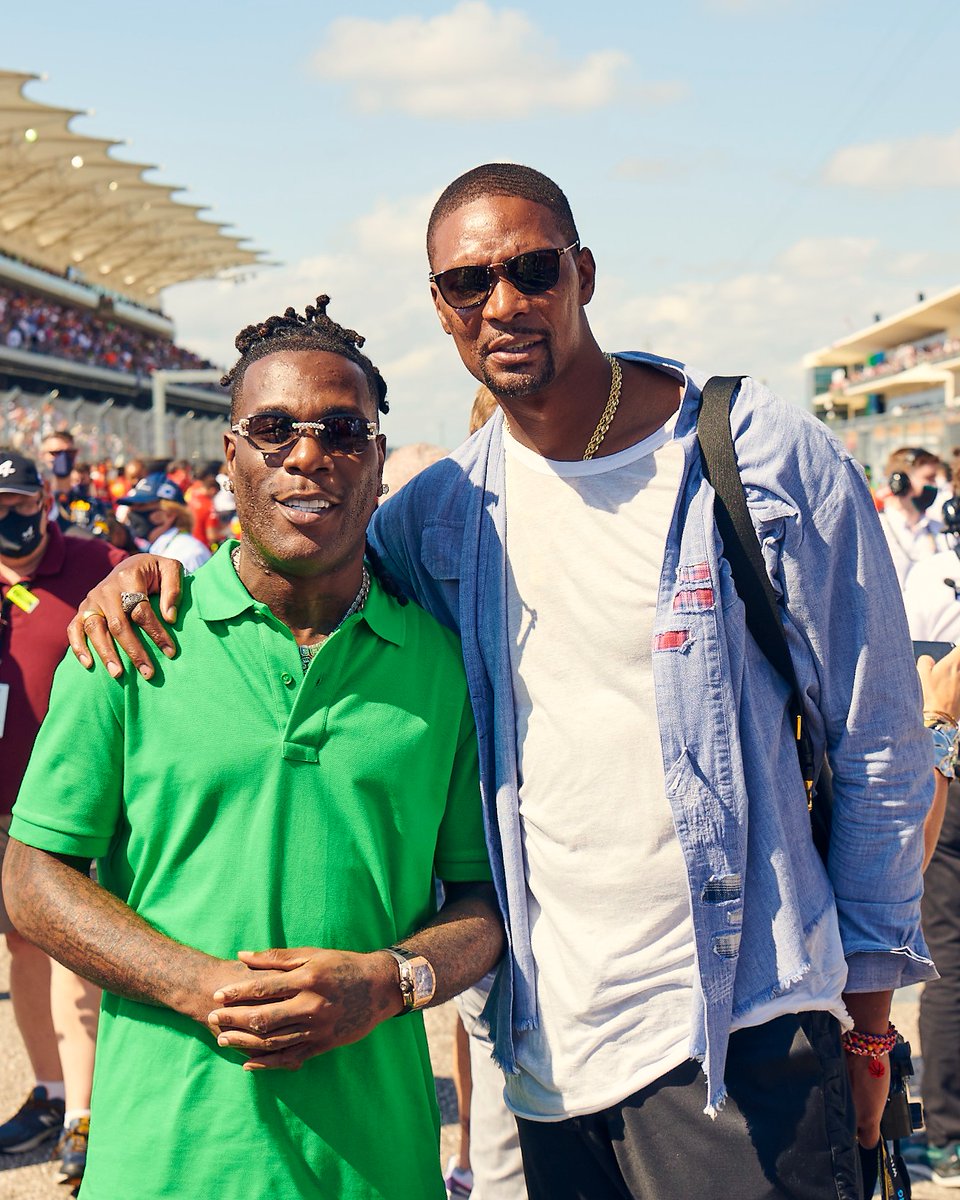 .<a href="/burnaboy/">Burna Boy</a> meets <a href="/serenawilliams/">Serena Williams</a> and <a href="/chrisbosh/">Chris Bosh</a> at the United States Grand Prix 🏎️