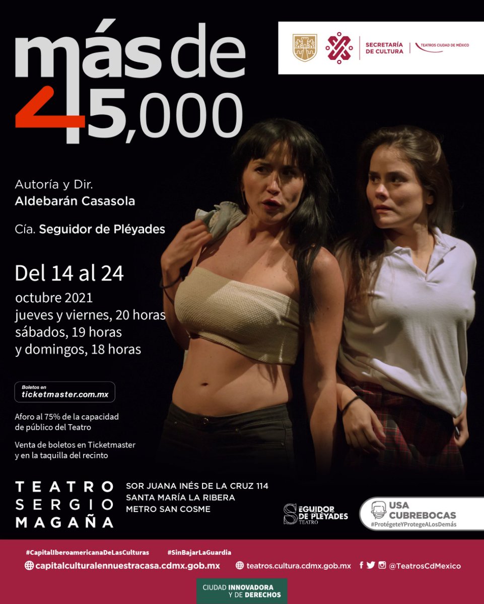 ⚰️🛫#LasQueSeVan 
Hoy #últimaFunción
<a href="/45_mas/">Más de 45,000 Teatro</a> de <a href="/aldebaranct/">Aldebarán Casasola T</a> con <a href="/TatianaDelReal/">Tatiana del Real</a>
<a href="/ernesto_verdin/">Luis Ernesto Verdín</a> Teatro Sergio Magaña 6 pm 
Basada en Hechos Reales sobre la esclavitud sexual en cdmx.
#TeatroNecesario
#ComparteTeatroAl2x1