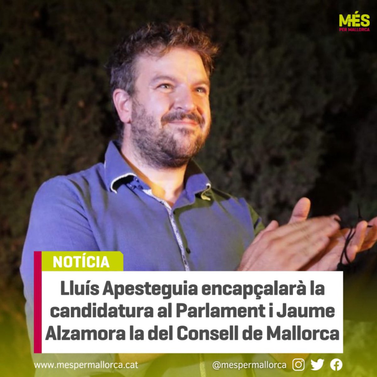 MESperMallorca's tweet photo. 👉🏻@LluisApesteguia encapçalarà la candidatura al Parlament després de guanyar les primàries amb un 56,6% dels vots (1.435 dels 2.531 emesos)

👉🏻@JAUMEALZAMORA encapçalarà la candidatura al Consell després d'aconseguir 1.466 vots i el suport del 59,1%

ℹ️👉🏻 https://t.co/MxfPHTAp7m https://t.co/FUbGMFOm4G