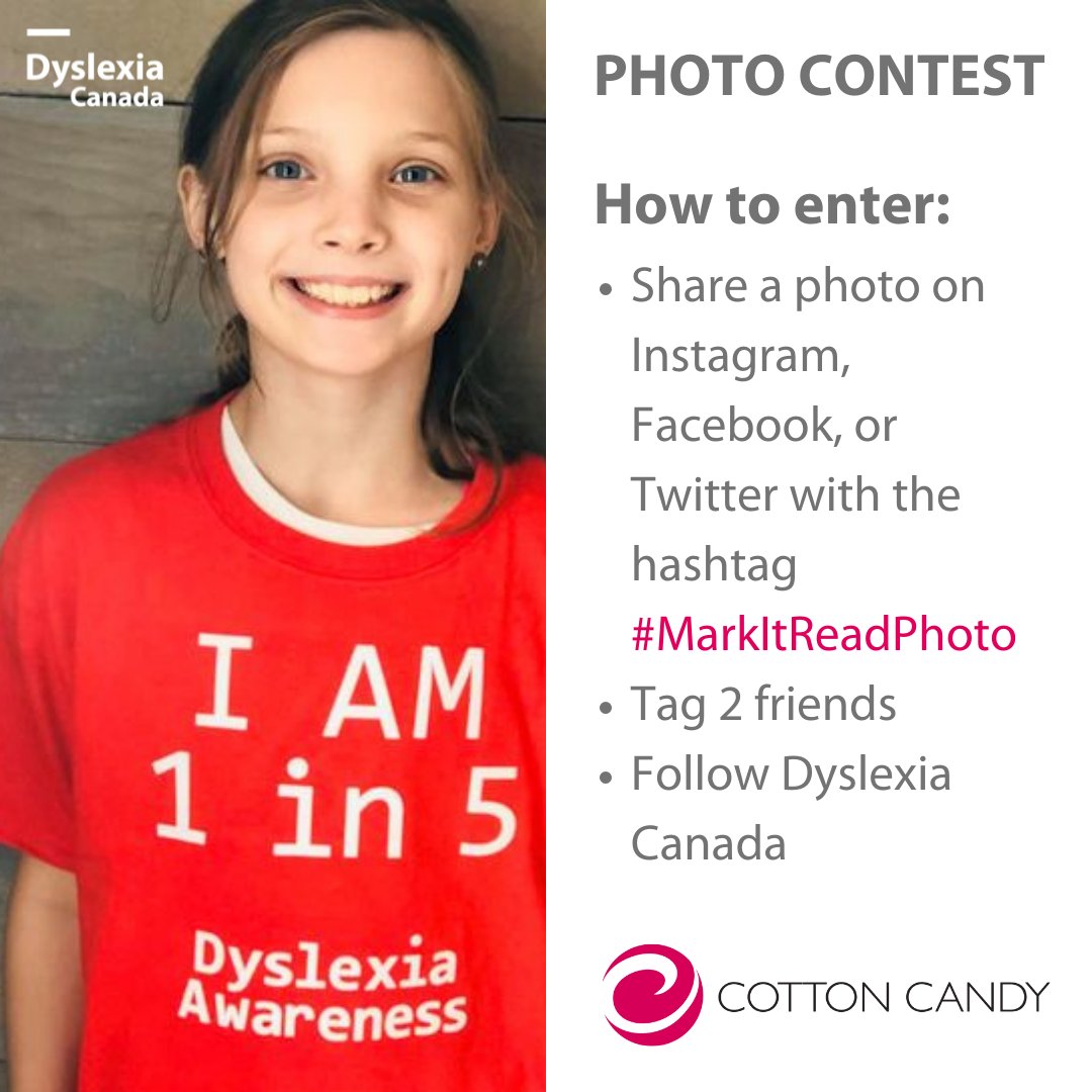 dyslexia_canada's tweet photo. There is only 1 week left to enter the #MarkItReadPhoto Contest! Don't miss out on the chance to win 1 of 15 incredible prizes donated by Cotton Candy. Here's how to enter and to find out what prizes are up for grabs, visit https://t.co/H9pyzjzsDn. Good luck! #MarkItRead2021 https://t.co/vkVaqaytk0