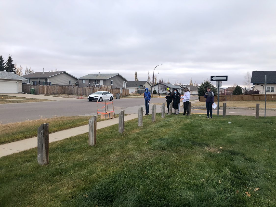 mrjscutt's tweet photo. A Chilly STEM morning collecting data on traffic speeds in front of HRHS! Nice work grade 10’s! @LloydCatholic #STEM #lcsdprolearning https://t.co/EEGKAICj94