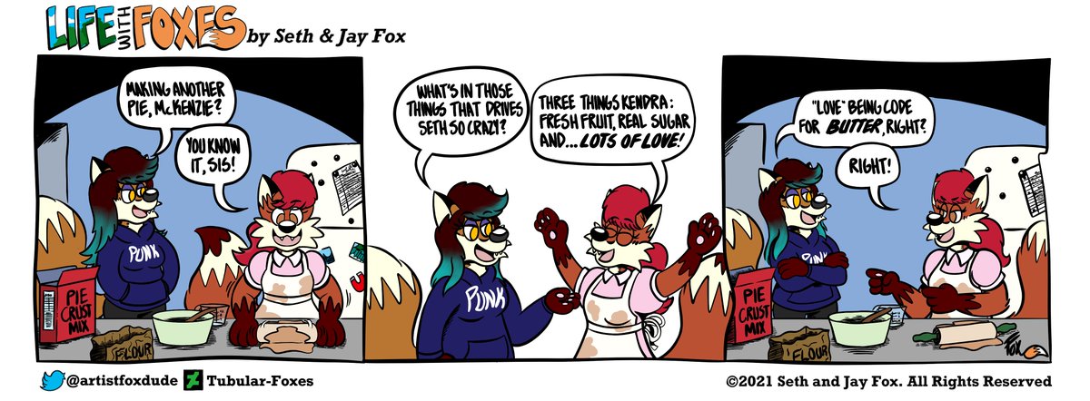 tubbular's tweet photo. Life With Foxes #003 - "You Butter Believe It"
McKenzie gives her sister some insight on making pies. Kendra has is all figured out though :)
#tubular_fox_art #lifewithfoxes #webcomic #sethfox https://t.co/lP8Eq8RZsi